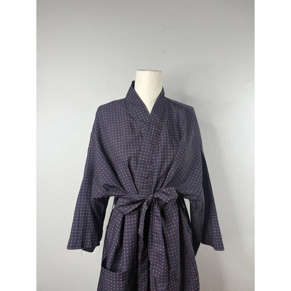 Christian Dior Monsieur Vintage Navy Blue Robe Red Paisley Dot One Size Men's